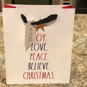 Rae Dunn JOY PEACE LOVE BELIEVE Christmas Gift Bag